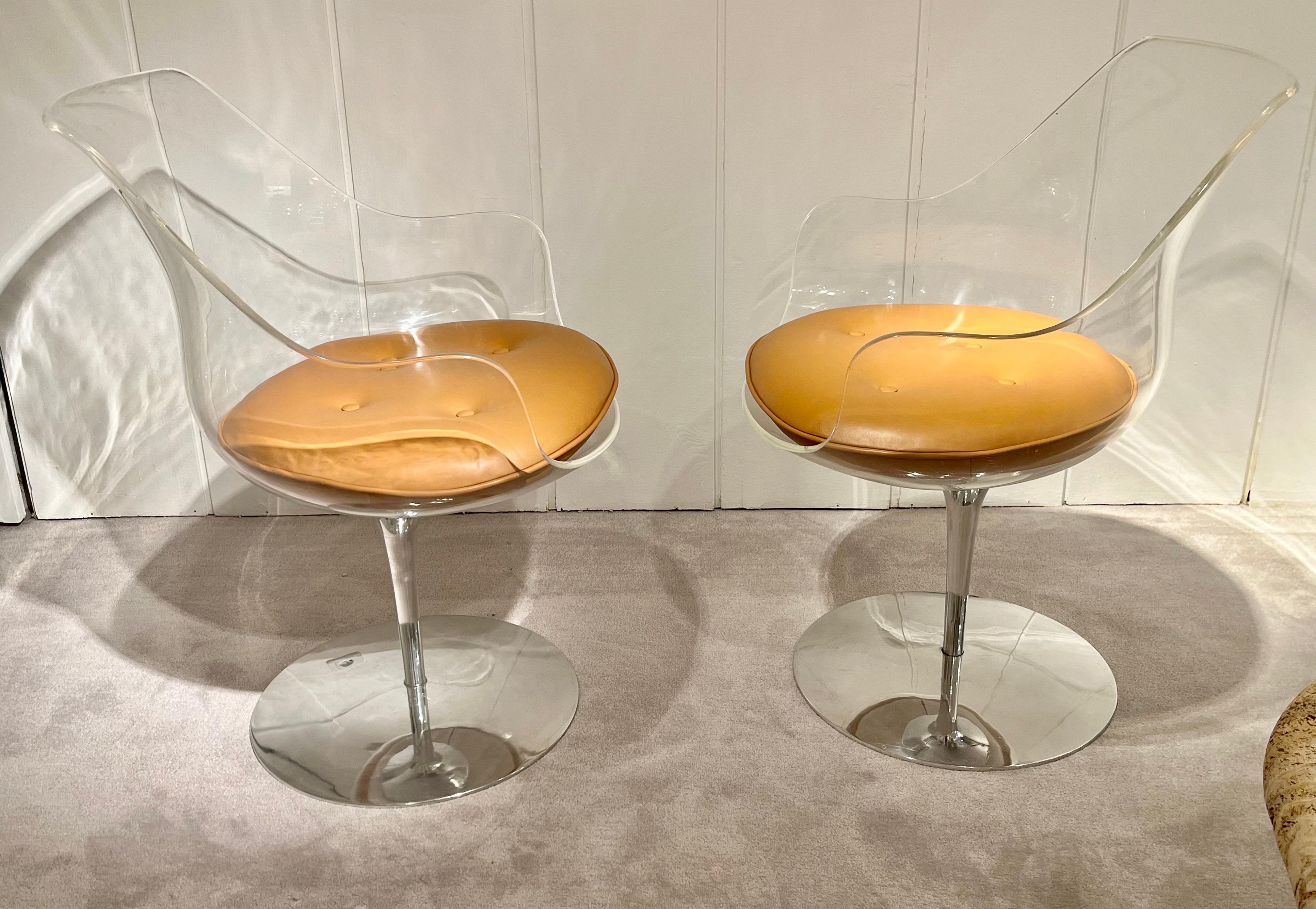 Mid-Century Modern Pair of Champagne Lucite Chairs