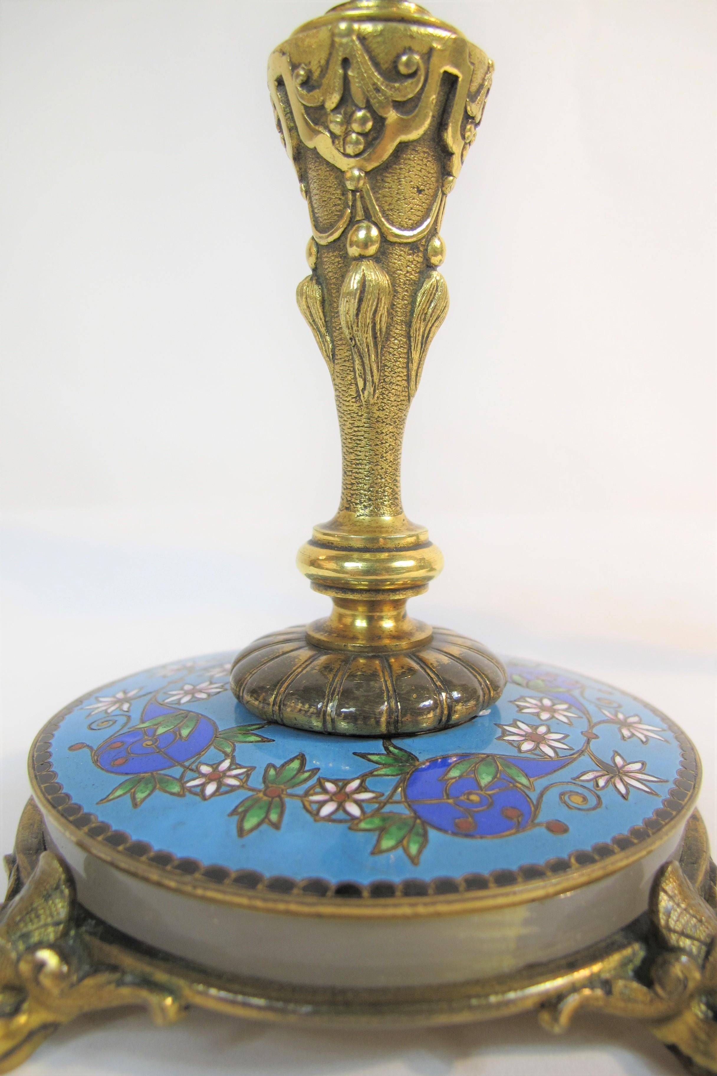 Pair of Champlevé Enamels and Gilt Bronze Candlesticks Marked H. Journet In Good Condition For Sale In Marseille, FR