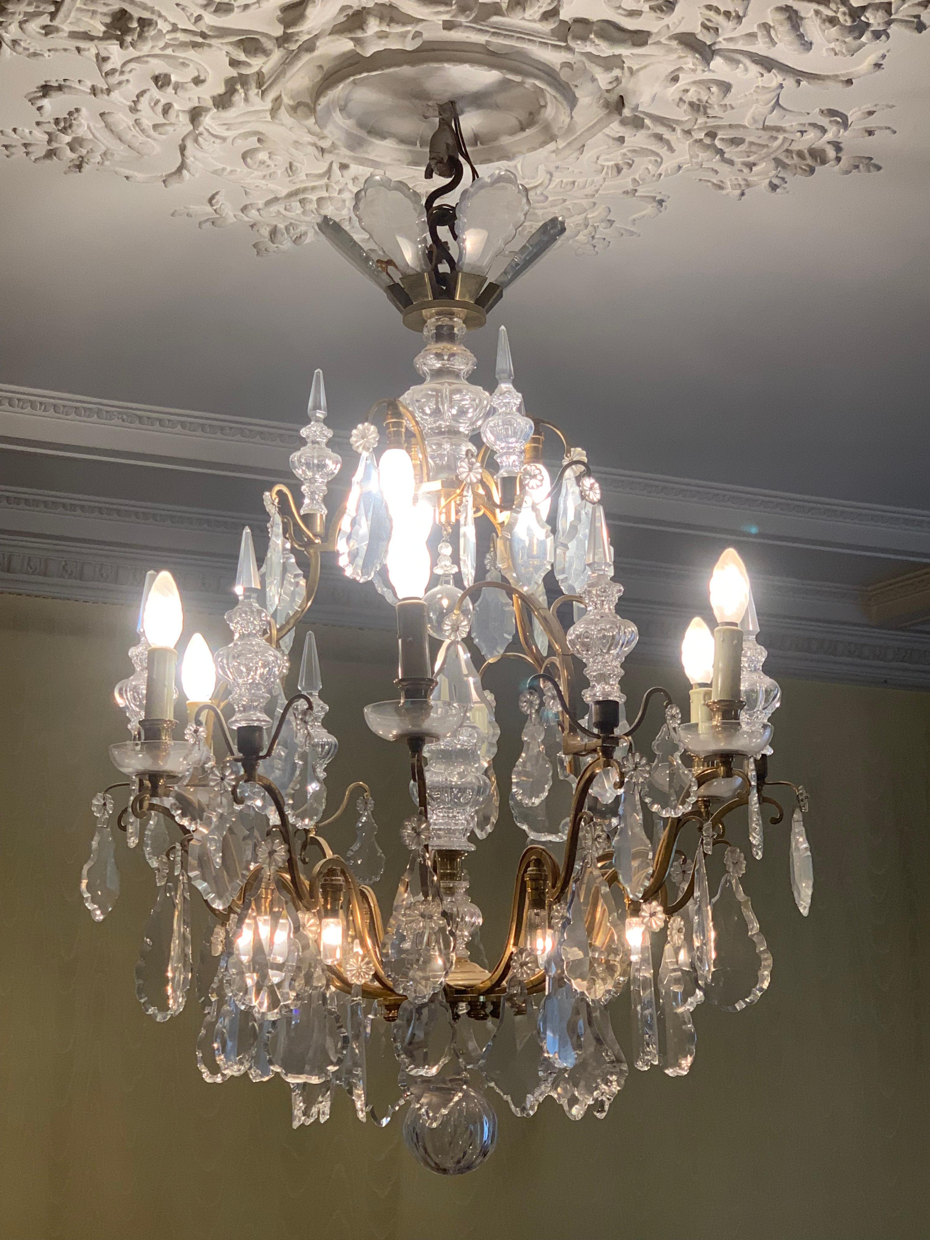 French Pair of chandelier crystal and bronze  For Sale