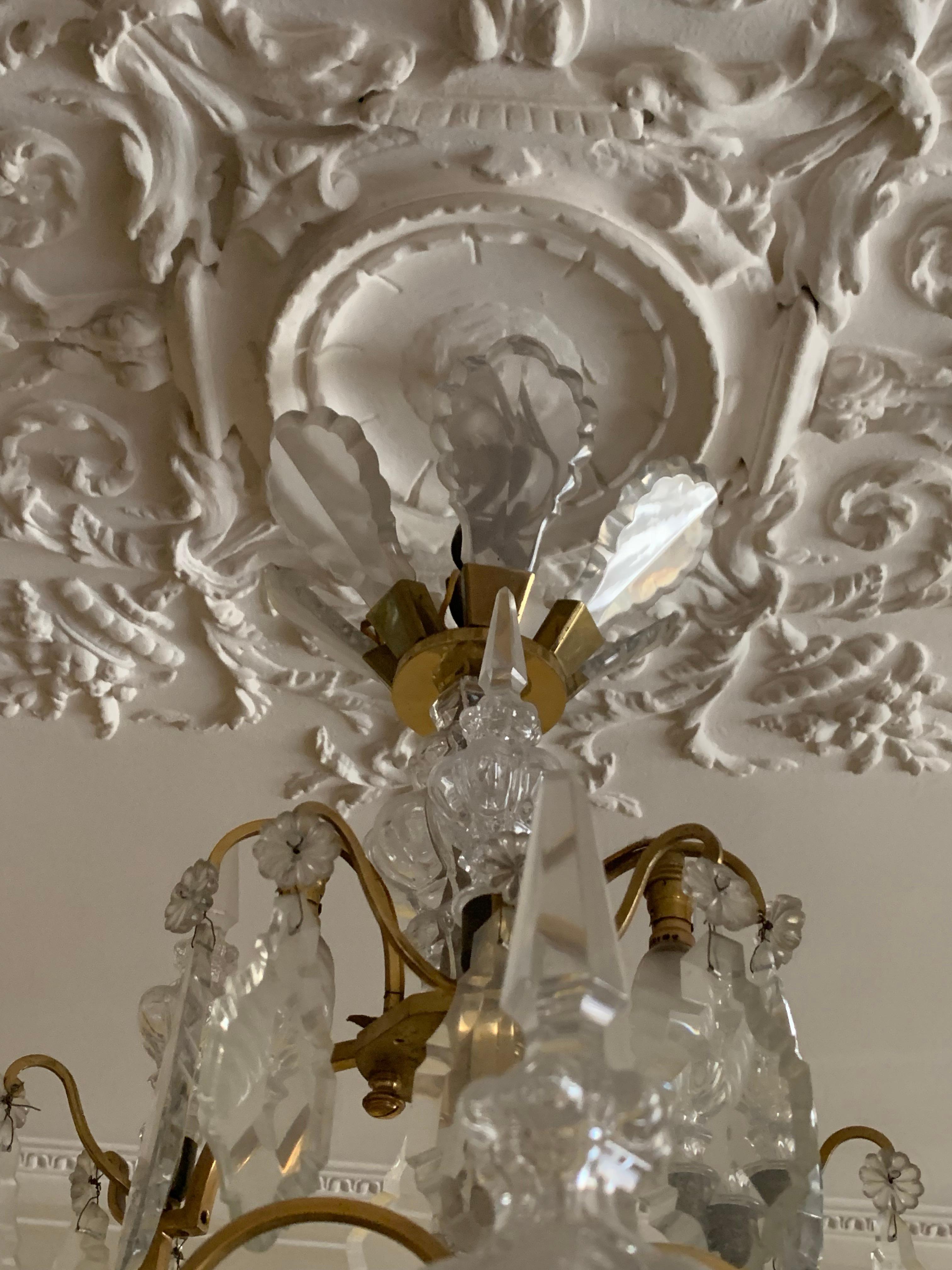 Pair of chandelier crystal and bronze  In Good Condition For Sale In Los Angeles, CA
