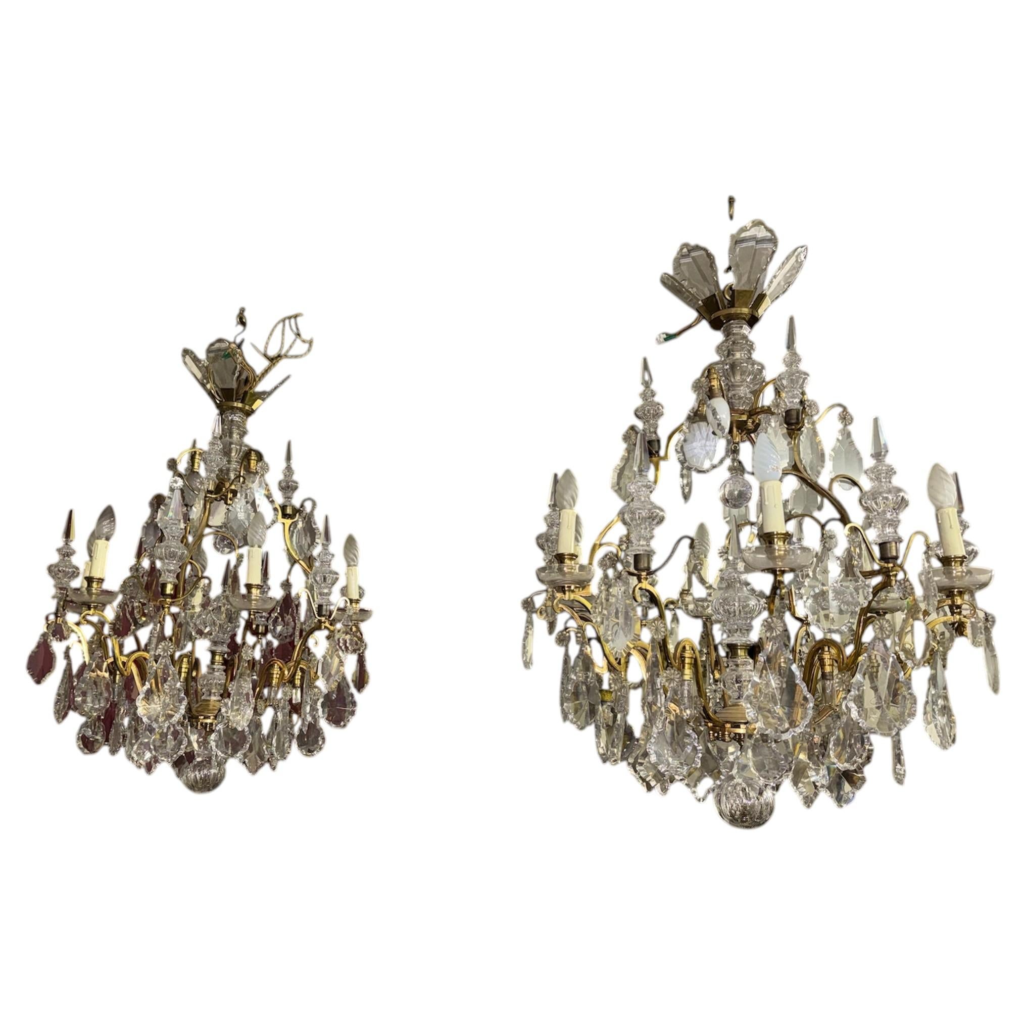 Pair of chandelier crystal and bronze