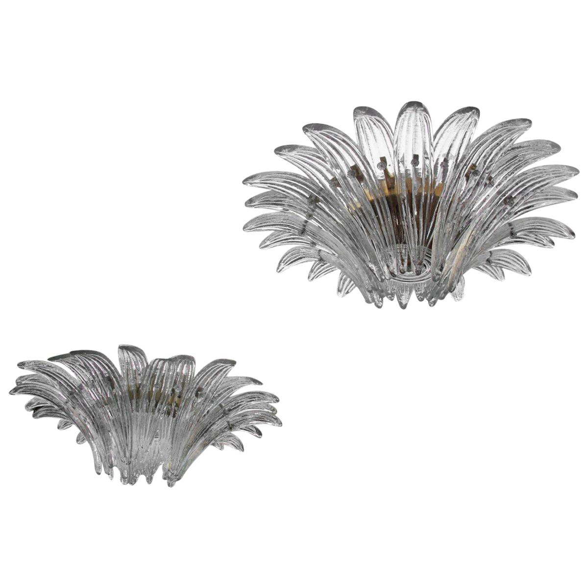 Pareja de candelabros Palmette Barovier Design Italia Años 70 Cristal Transparente Redondo