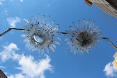 Pair of Chandelier Palmette Barovier Design Italy 1970s Transparent Glass Round
