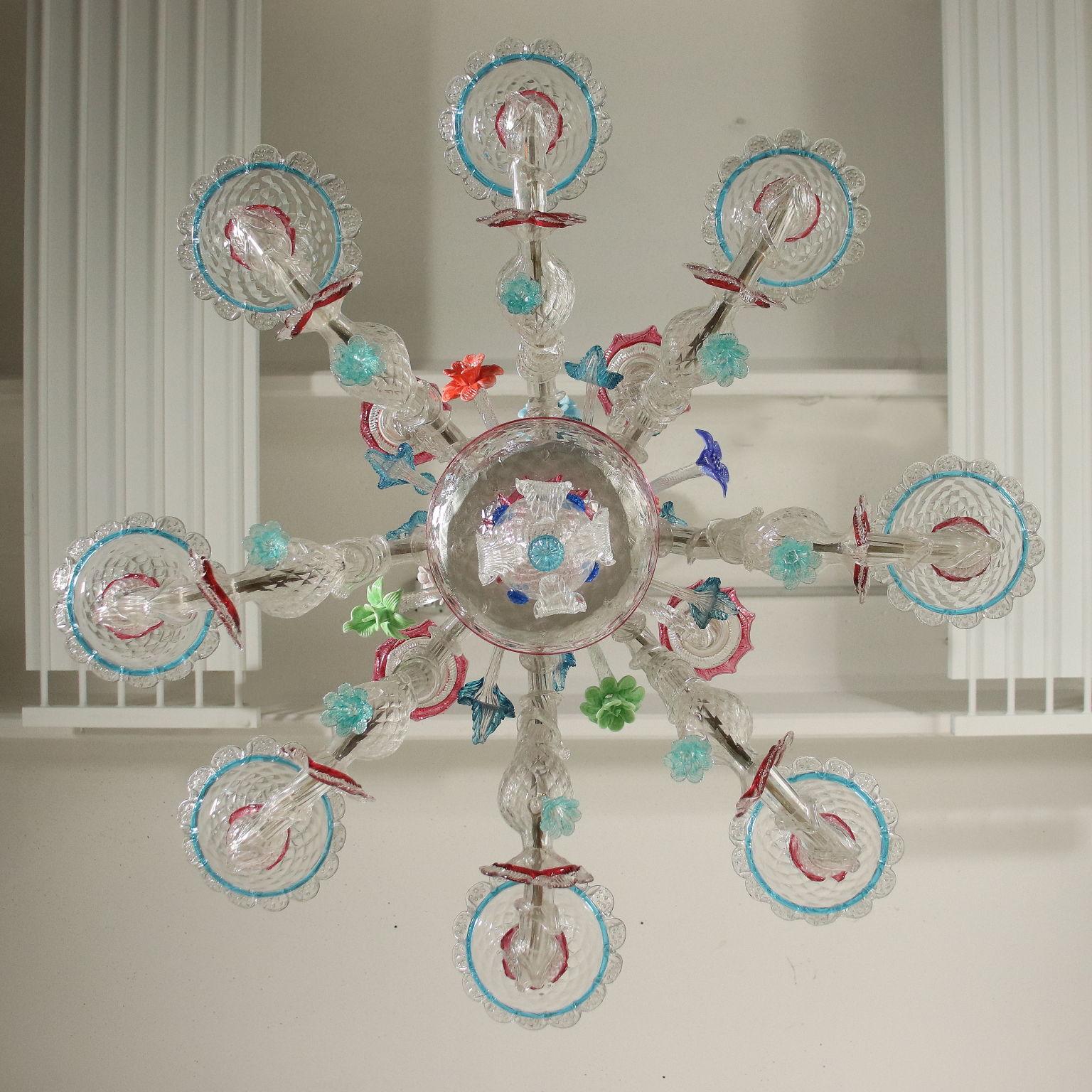 Pair of Chandeliers Blown Glass Murano, Italy, 20th Century 10