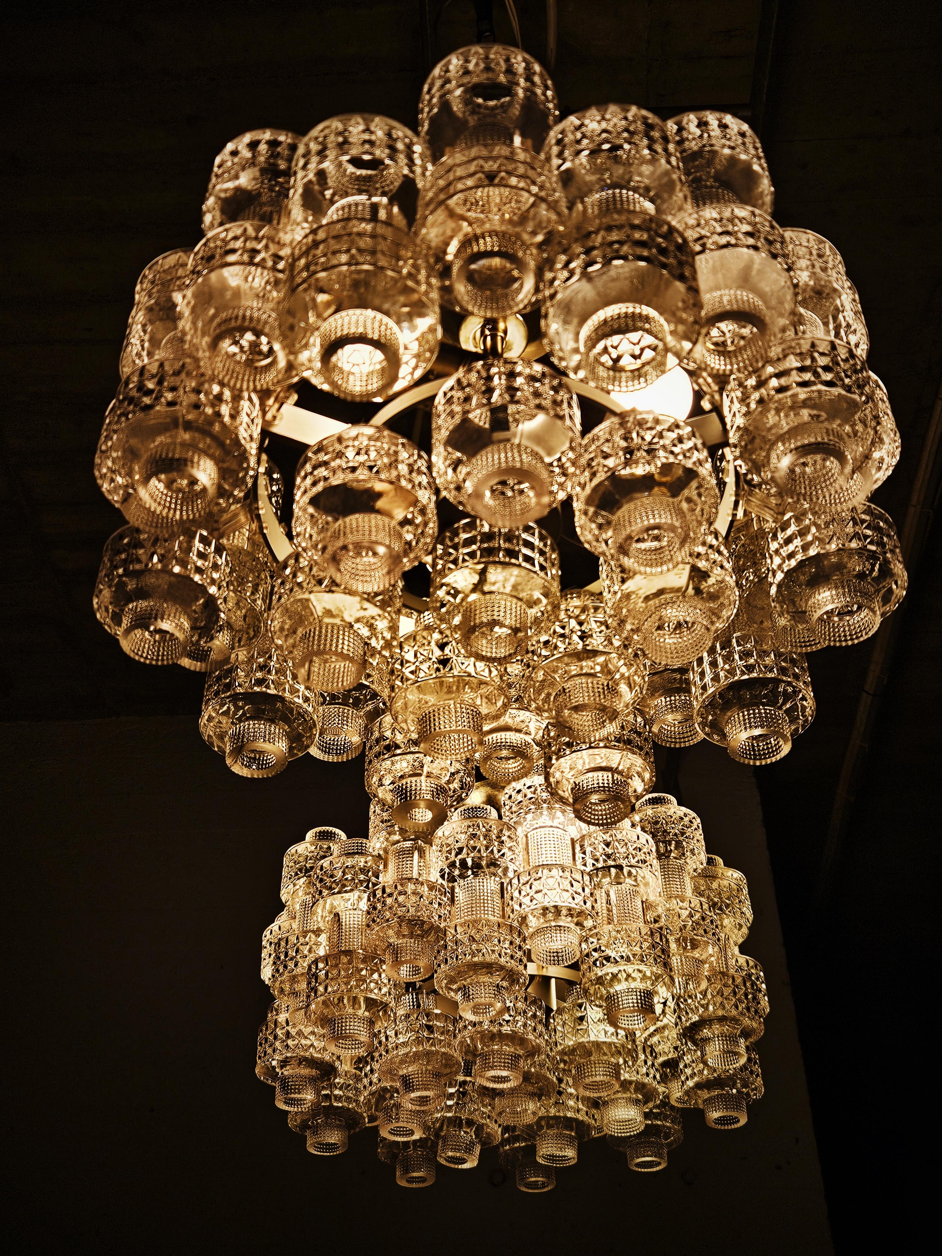 Metal Pair of chandeliers 'Festival' by Gert Nyström for Fagerhult, Sweden, 1970s For Sale