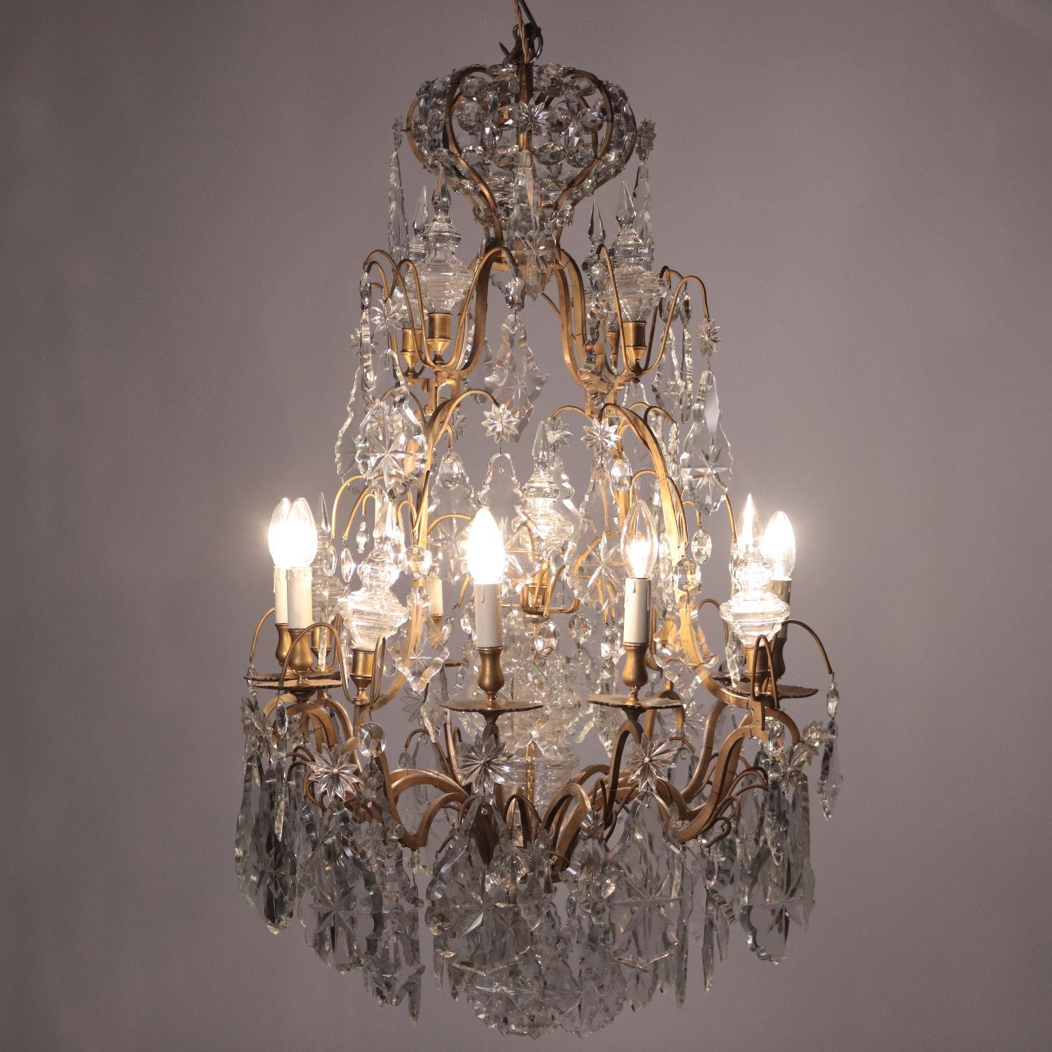 Other Pair of Chandeliers Glass Bronze, Italy, Late 19th Century