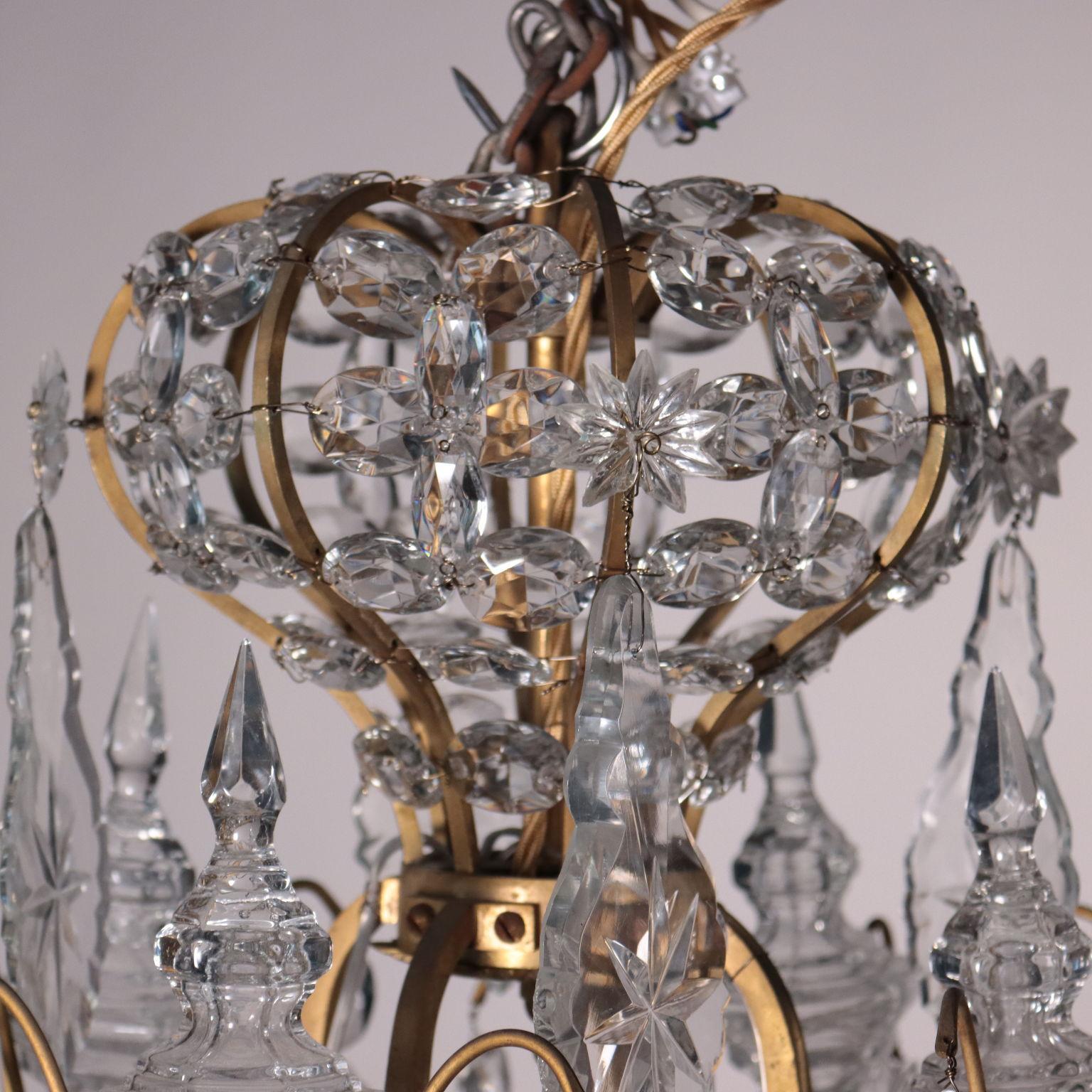 Italian Pair of Chandeliers Glass Bronze, Italy, Late 19th Century