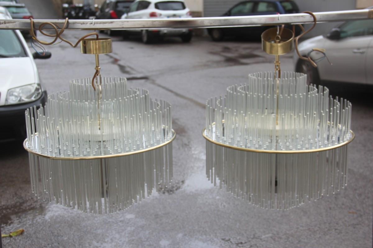 Pair of Chandeliers Minimal Sculpture Sciolari Design, 1970s Gold Brass Round 7