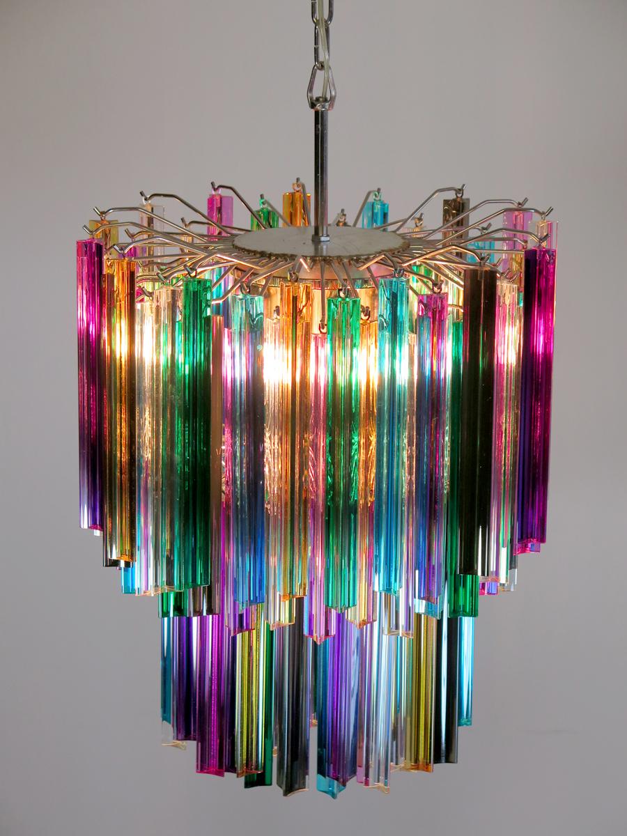 Pair of Chandeliers Multi-Color 107 Triedri, Murano, 1970s For Sale 4