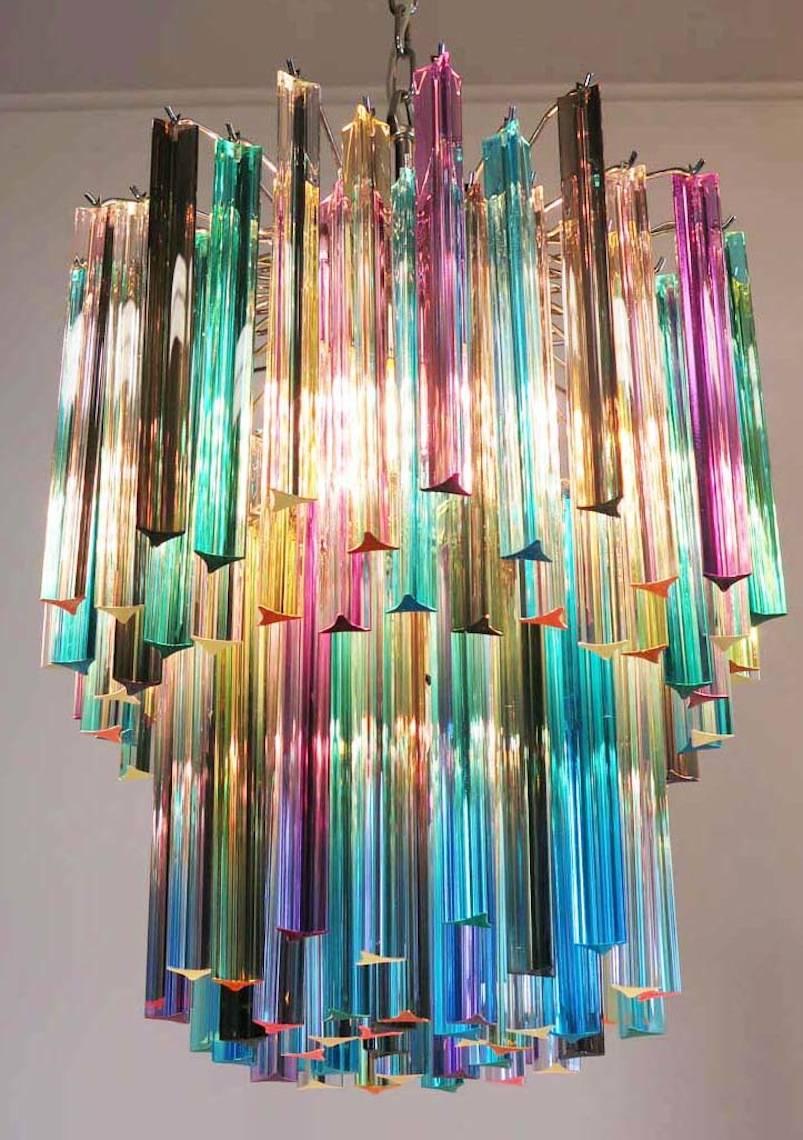 20th Century Pair of Chandeliers Multi-Color 107 Triedri, Murano, 1970s For Sale