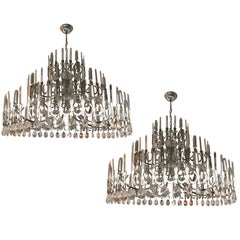  2 Chandeliers Ovali by Sciolari, Italy, 1970s