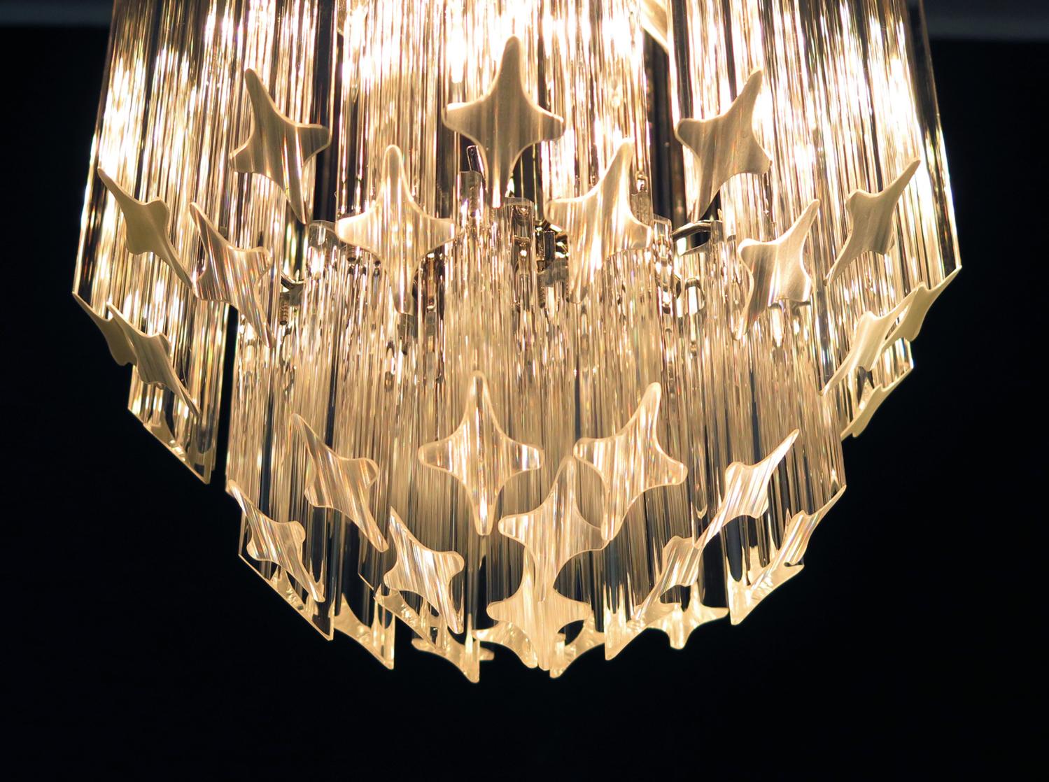 Pair of Chandeliers Venini Style 47 Transparent Prism Quadriedri, Murano, 1990 For Sale 4