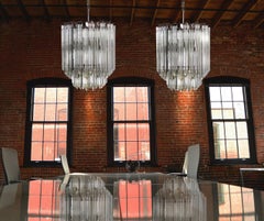 Pair of Chandeliers Venini Style 47 Transparent Prism Quadriedri, Murano, 1990