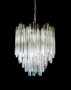 Pair of Chandeliers Venini Style 92 Trasparent Prism Triedri, Murano, 1990