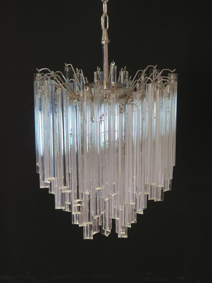 Pair of Chandeliers Venini Style 92 Trasparent Prism Triedri, Murano, 1990 In Excellent Condition In Budapest, HU