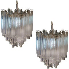 replacement crystal prisms for chandeliers Pair of Chandeliers Venini Style 92 Transparent Prism Triedri, Murano, 1990