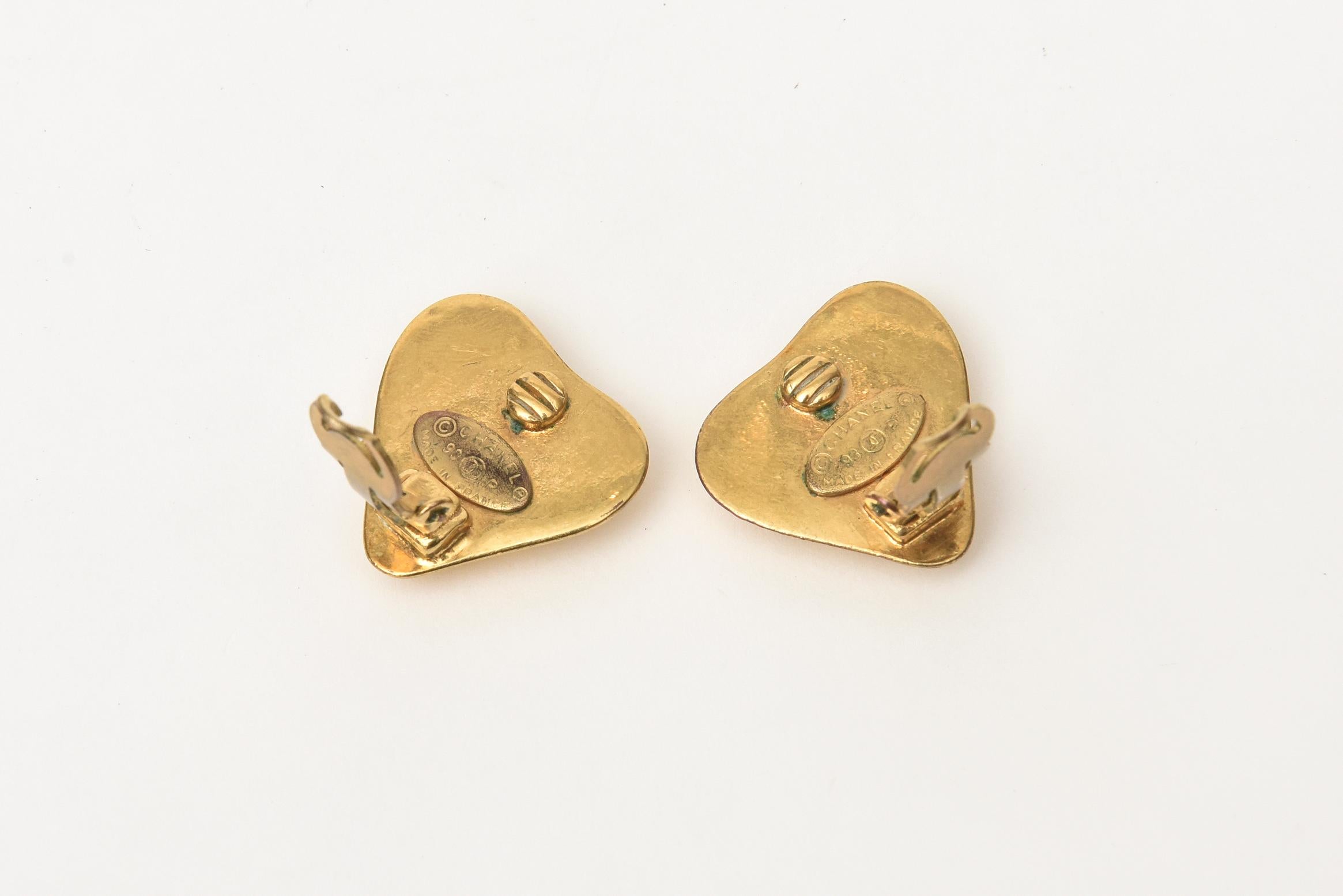 Pair of Chanel CC Heart Clip On Earrings 2