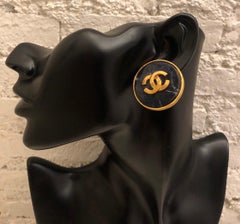 Pair of CHANEL Gold Toned Blue Marble Earclips Clip On Earrings