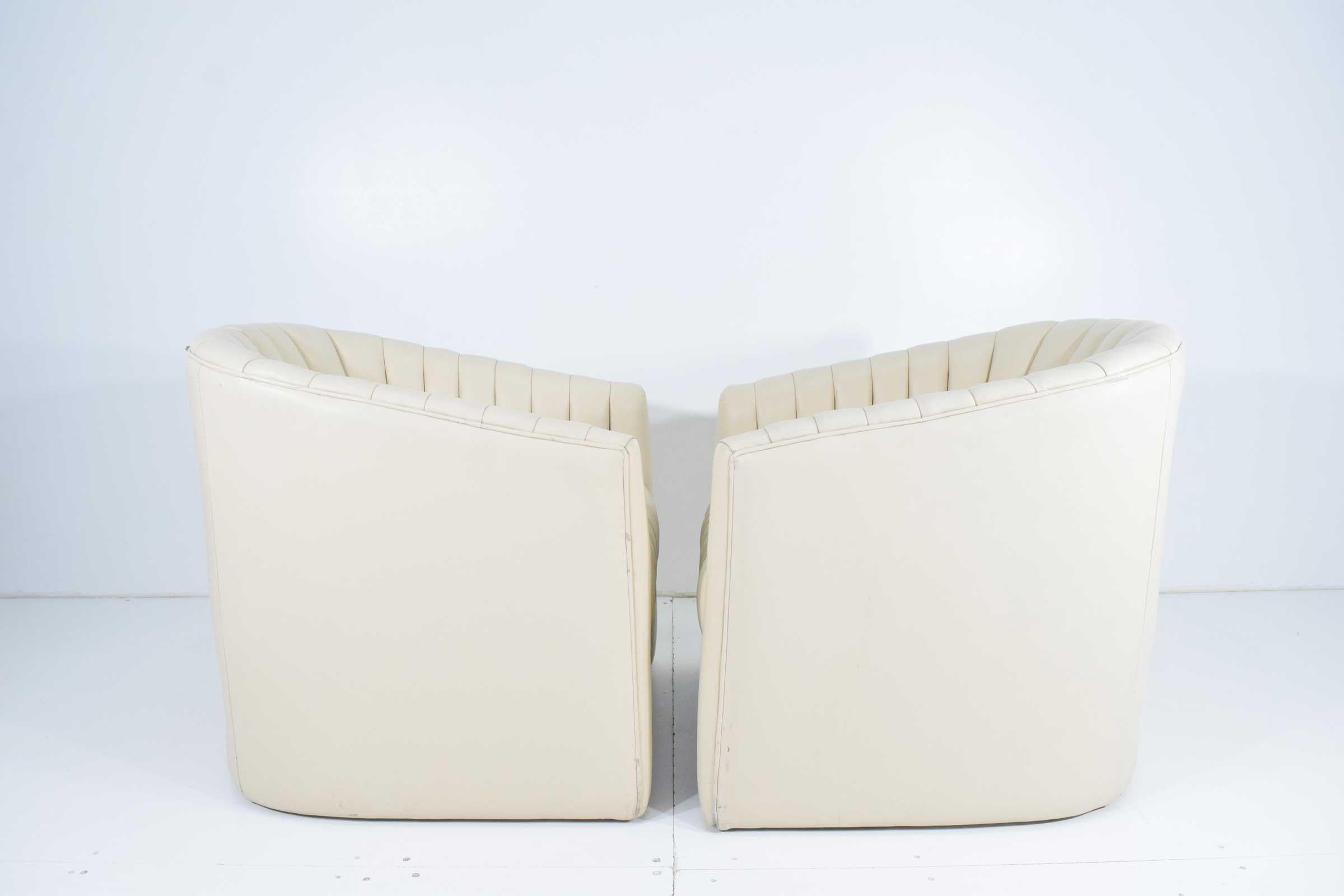 Mid-Century Modern Pair of Channel Tufted Barrel Back Tub Chairs