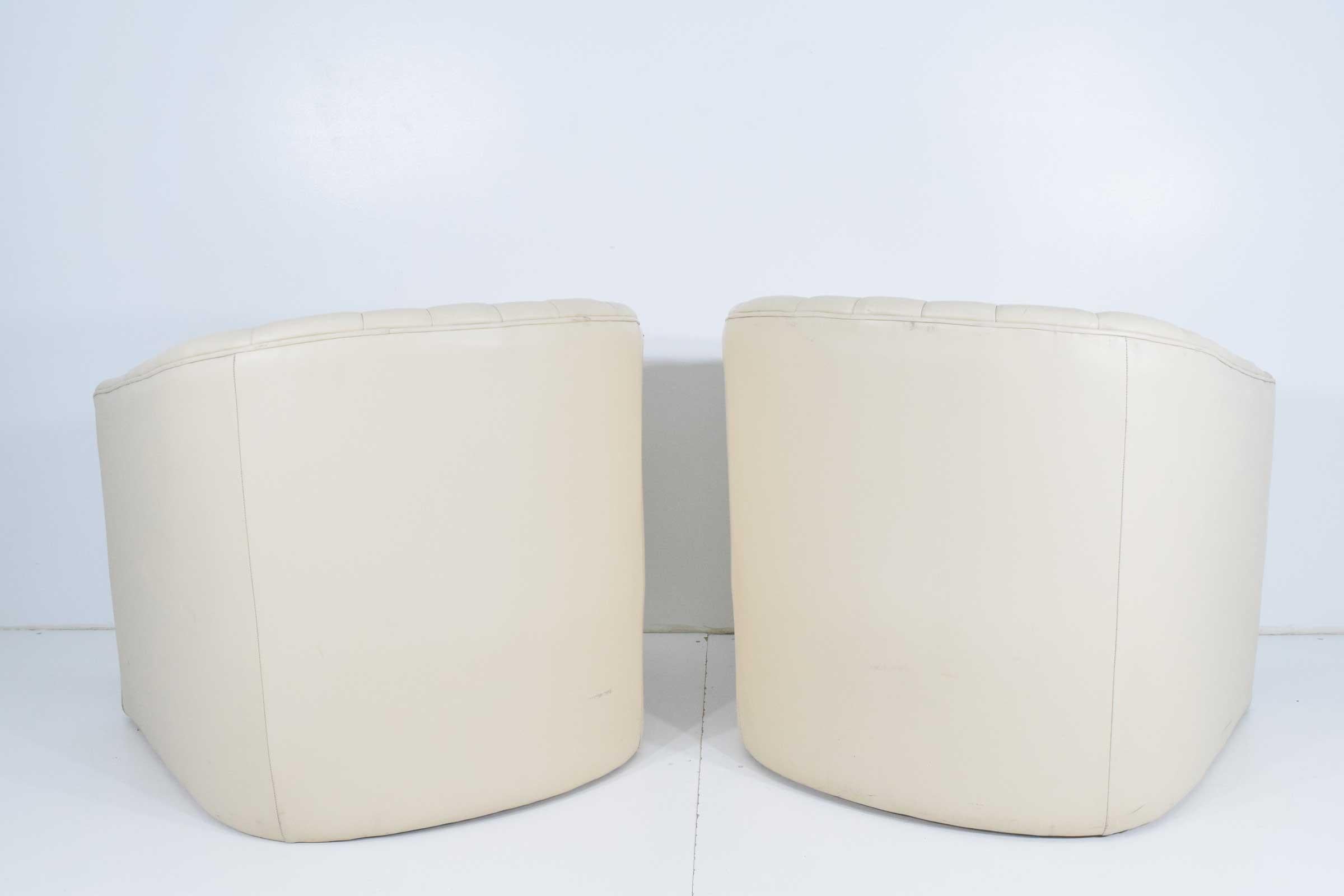 Pair of Channel Tufted Barrel Back Tub Chairs In Fair Condition In Dallas, TX