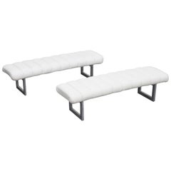 Pair of Channel-Tufted Milo Baughman Styled Modern Benches, 1980s