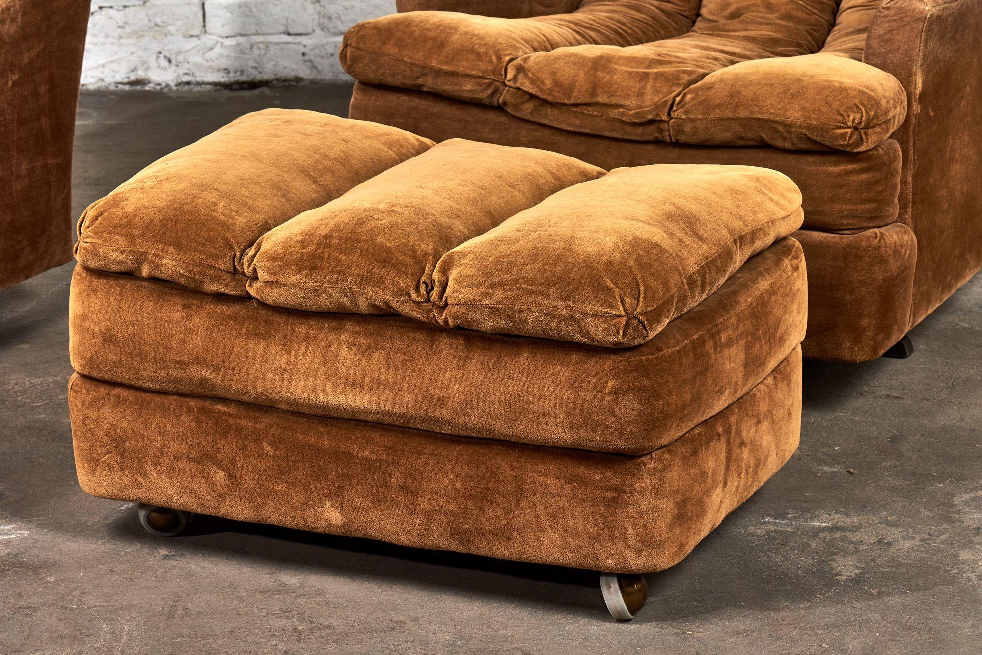 Pair of Channel Tufted Swivel Lounges with Rolling Ottomans, 1960 For Sale 4
