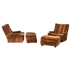 Pair of Channel Tufted Swivel Lounges with Rolling Ottomans, 1960