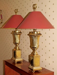 Pair of Chapman Art Deco Style Tall Brass Table Lamps Original Finials