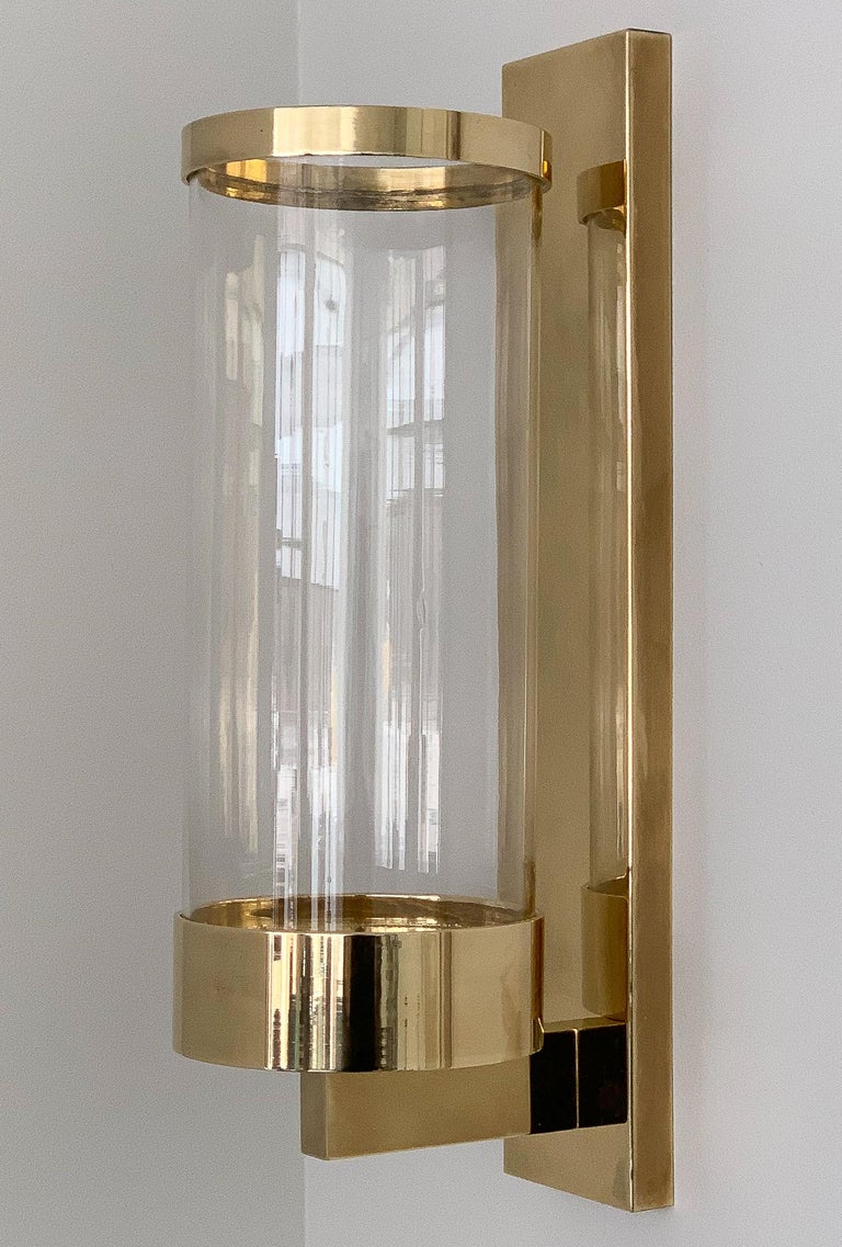 Pair of Chapman Brass and Glass Candle Wall Sconces at 1stDibs
