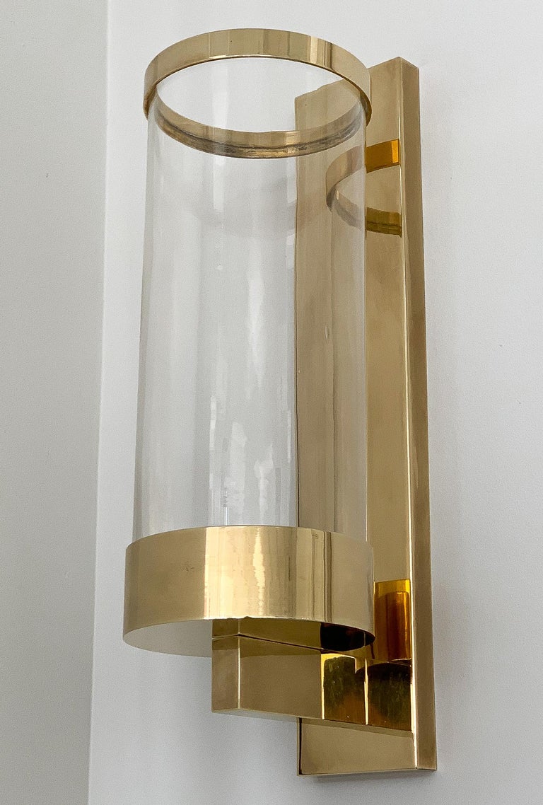 Pair of Chapman Brass and Glass Candle Wall Sconces at 1stDibs