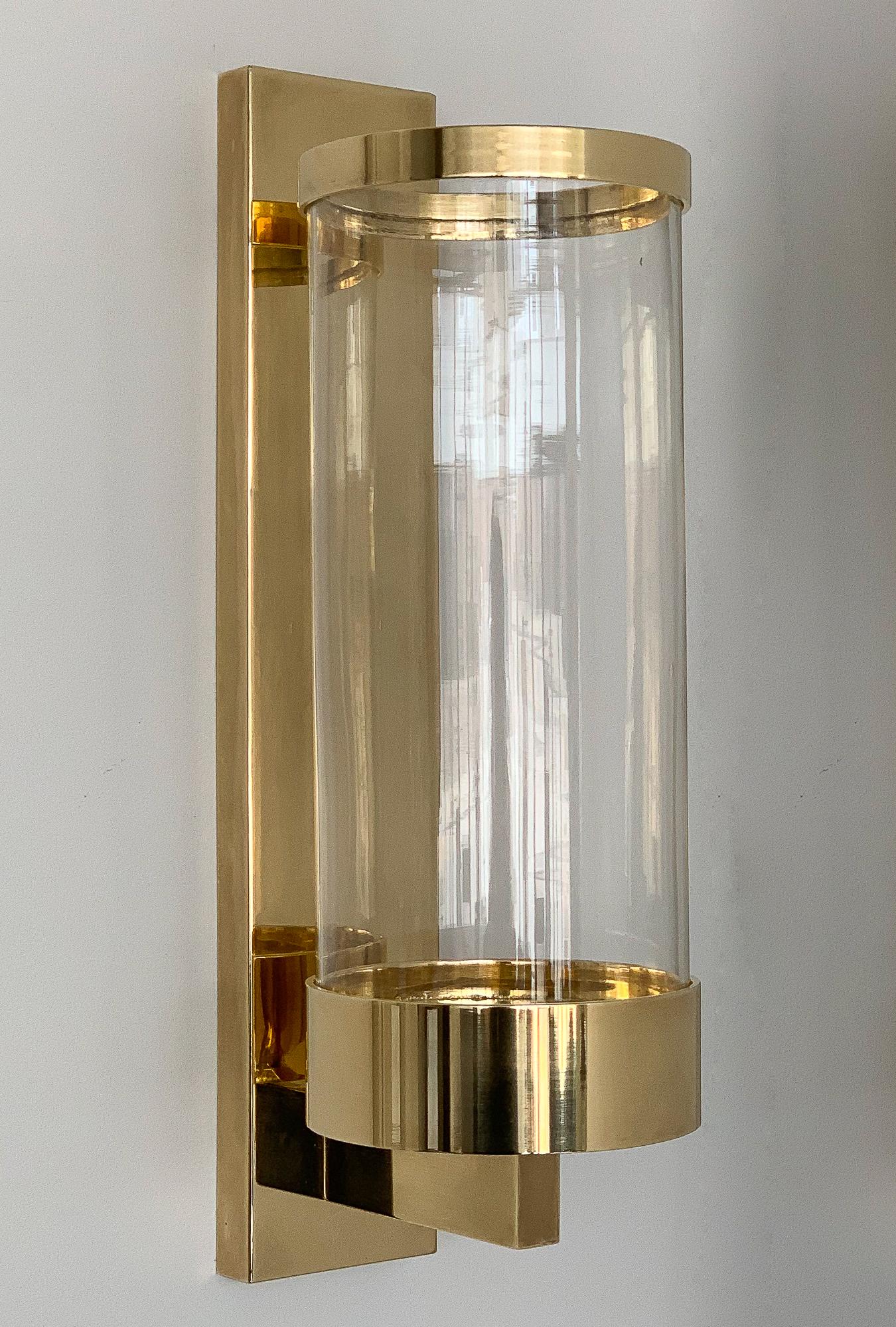 Mid-Century Modern Pair of Chapman Brass and Glass Candle Wall Sconces