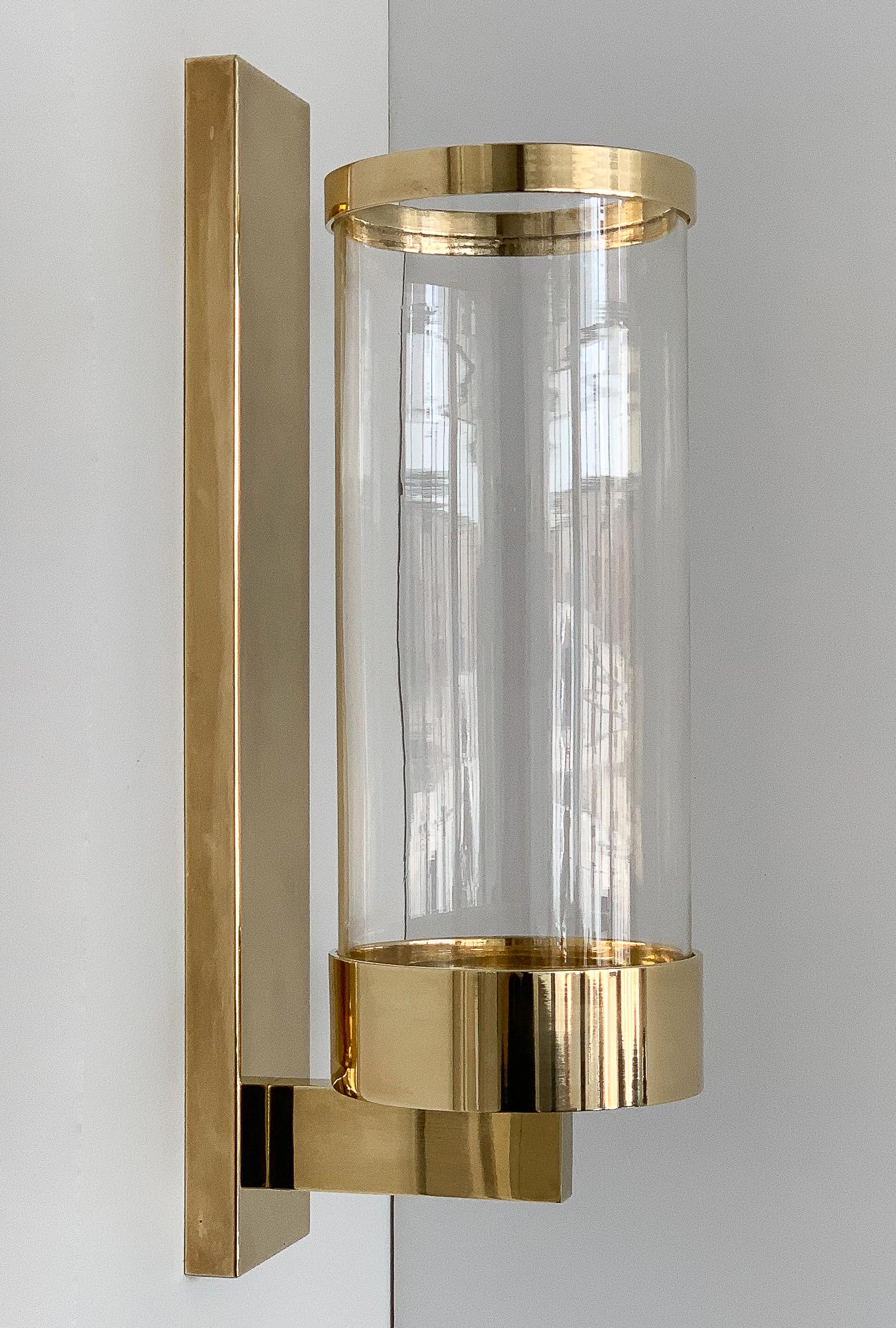American Pair of Chapman Brass and Glass Candle Wall Sconces