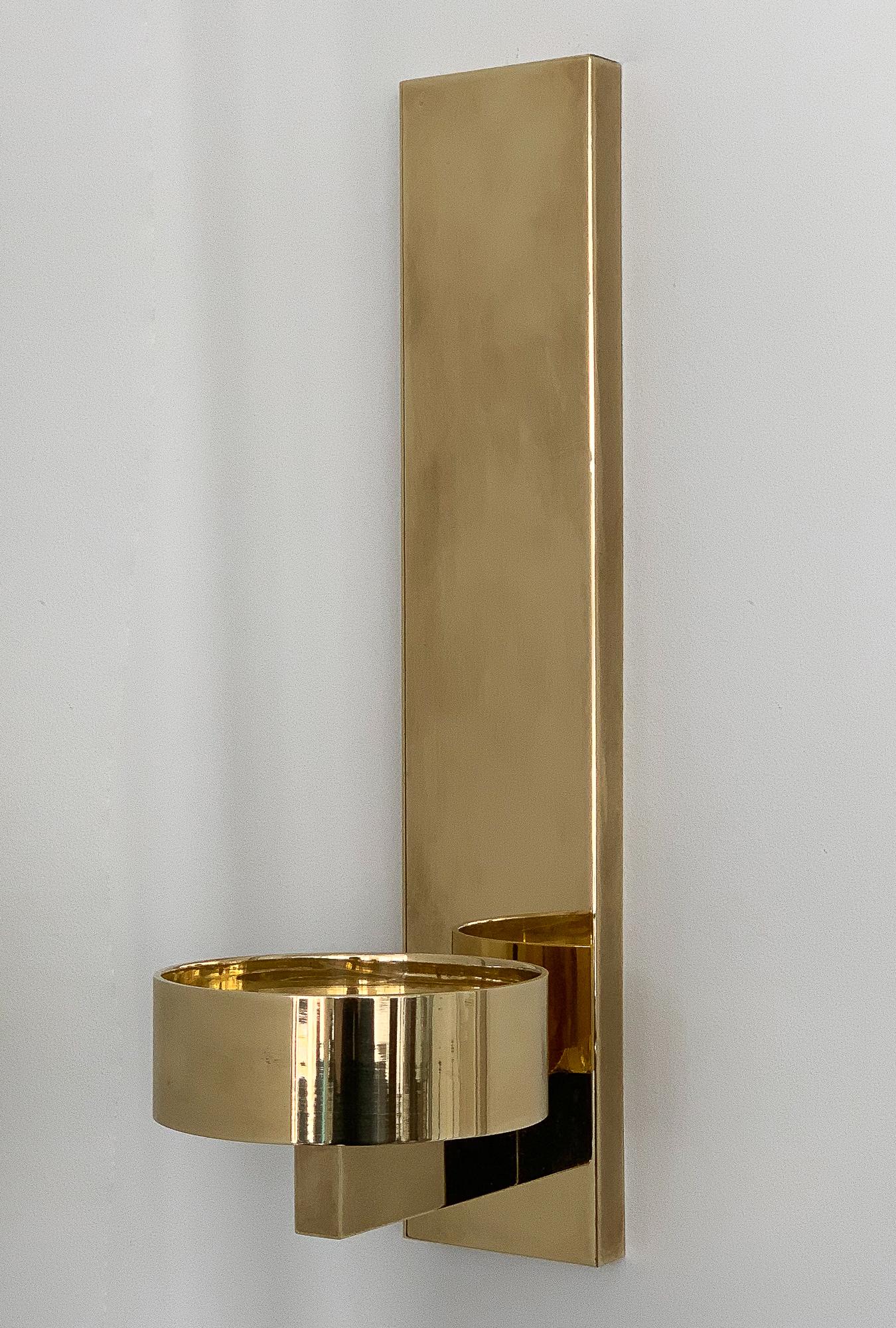 Late 20th Century Pair of Chapman Brass and Glass Candle Wall Sconces