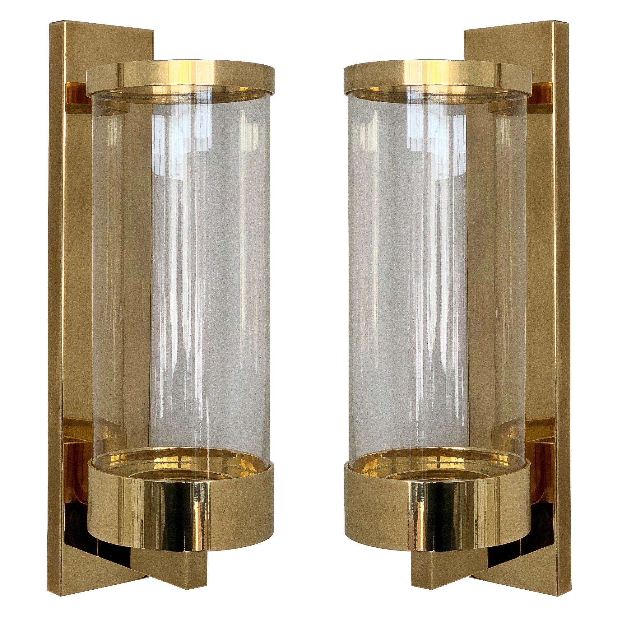 Pair of Chapman Brass and Glass Candle Wall Sconces
