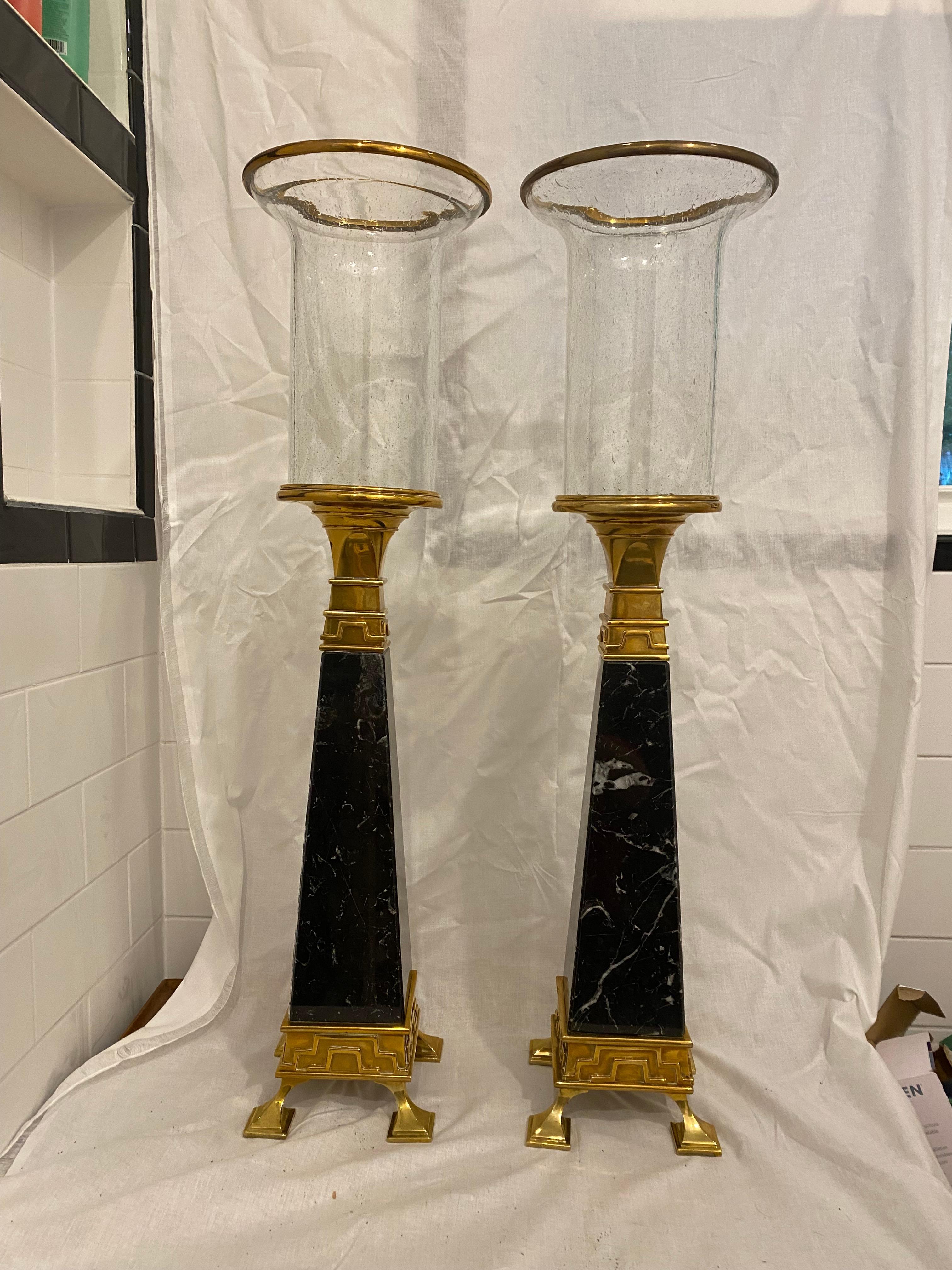 Pair of Chapman Brass and Marble Obelisks For Sale 6