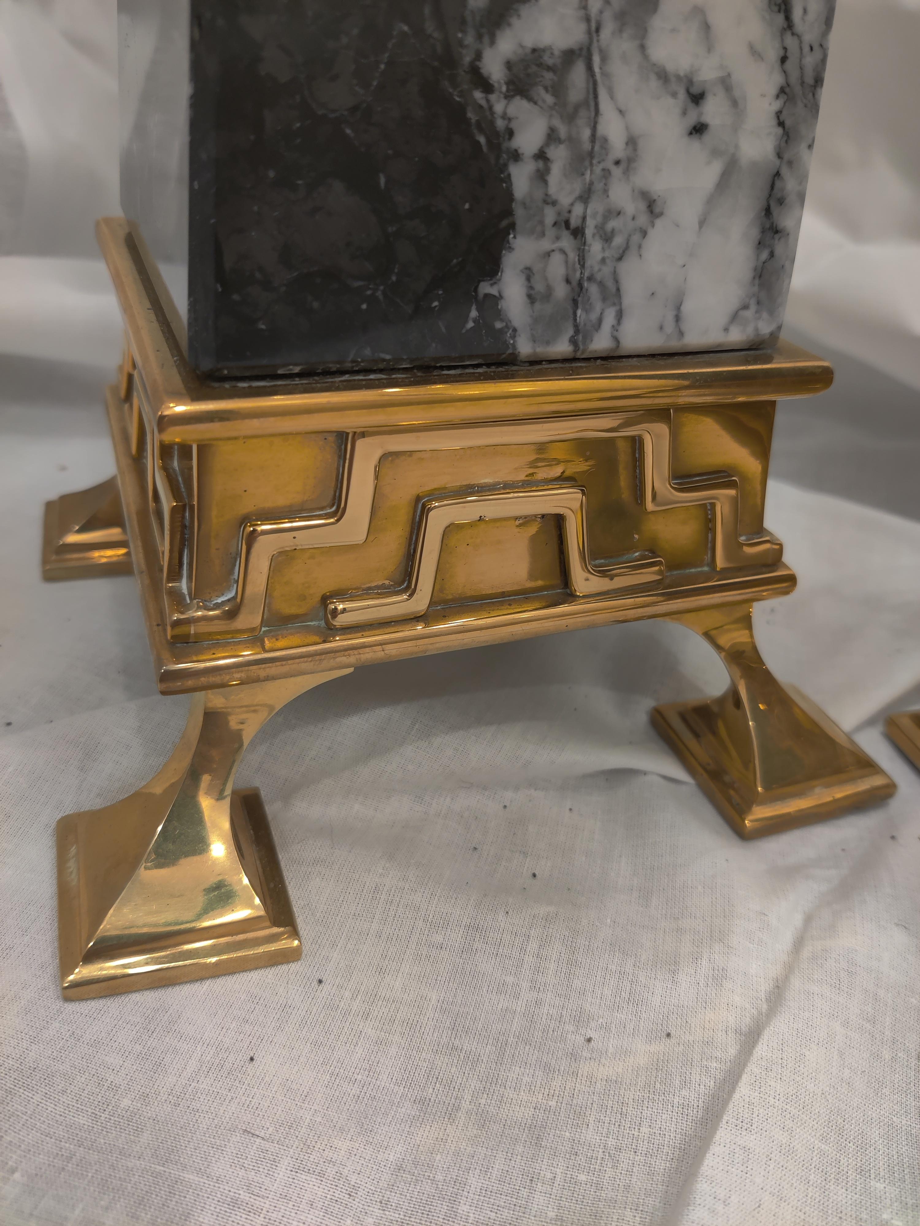 Pair of Chapman Brass and Marble Obelisks In Good Condition For Sale In Cincinnati, OH