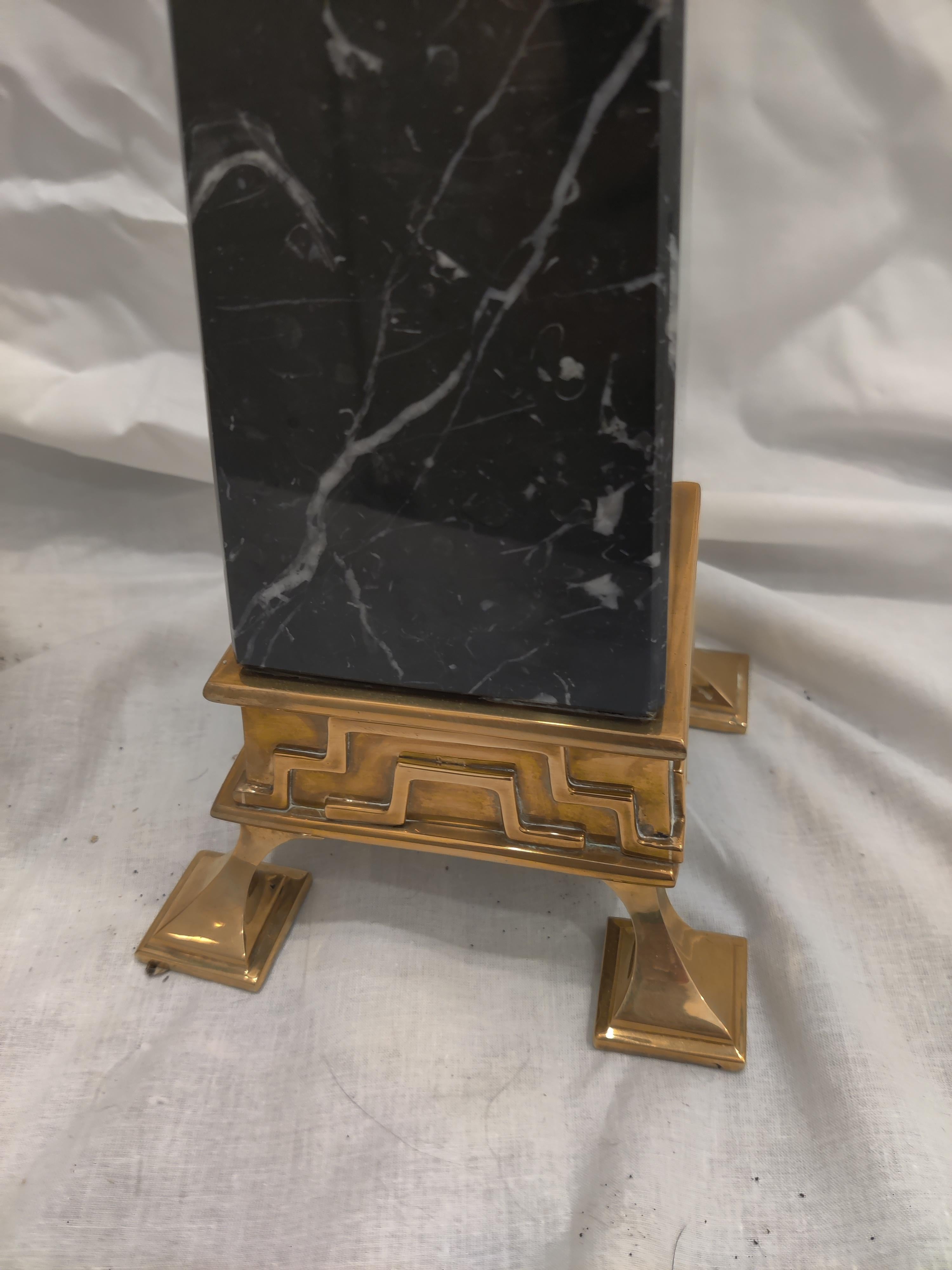 Late 20th Century Pair of Chapman Brass and Marble Obelisks For Sale