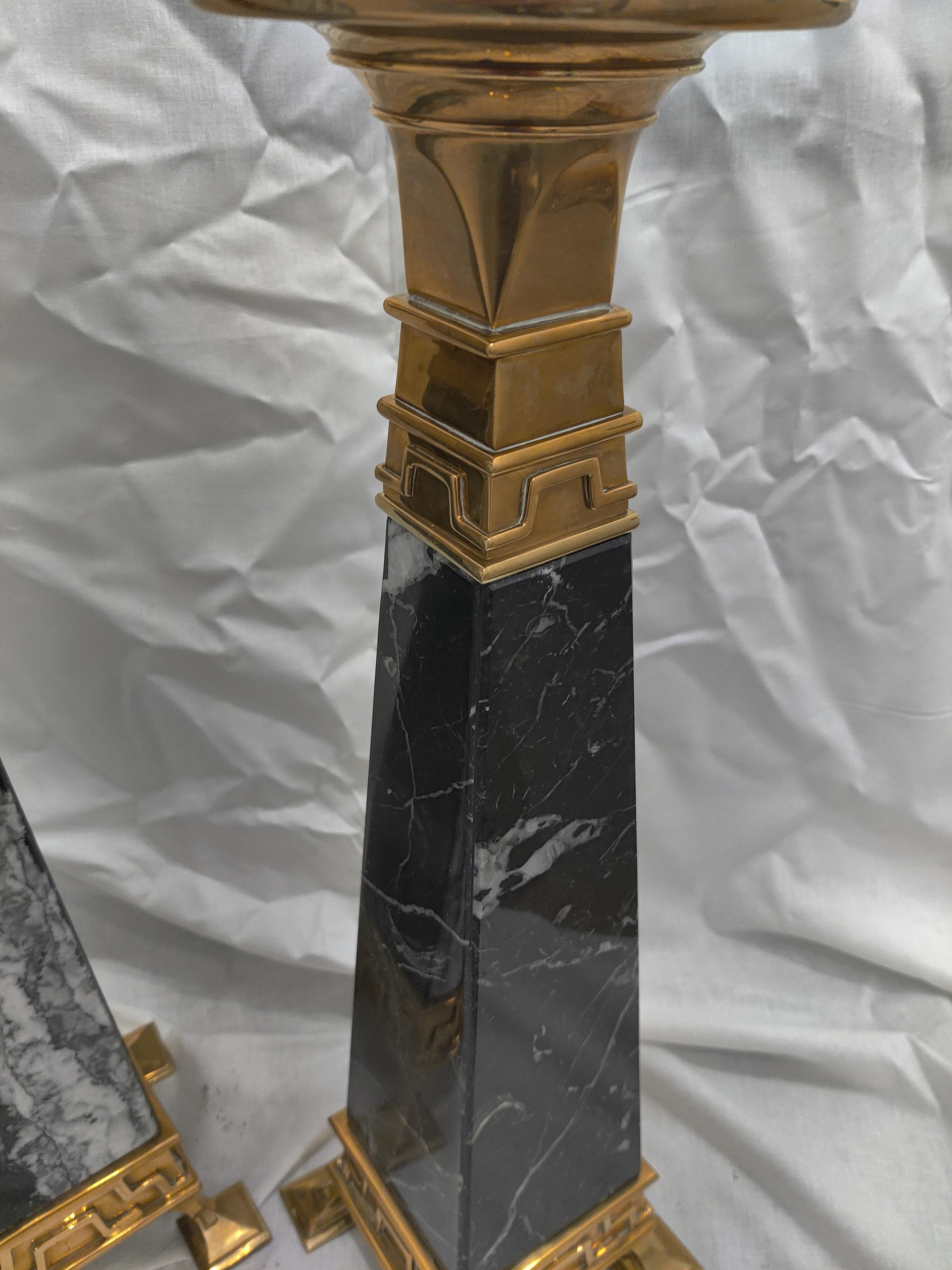 Pair of Chapman Brass and Marble Obelisks For Sale 1