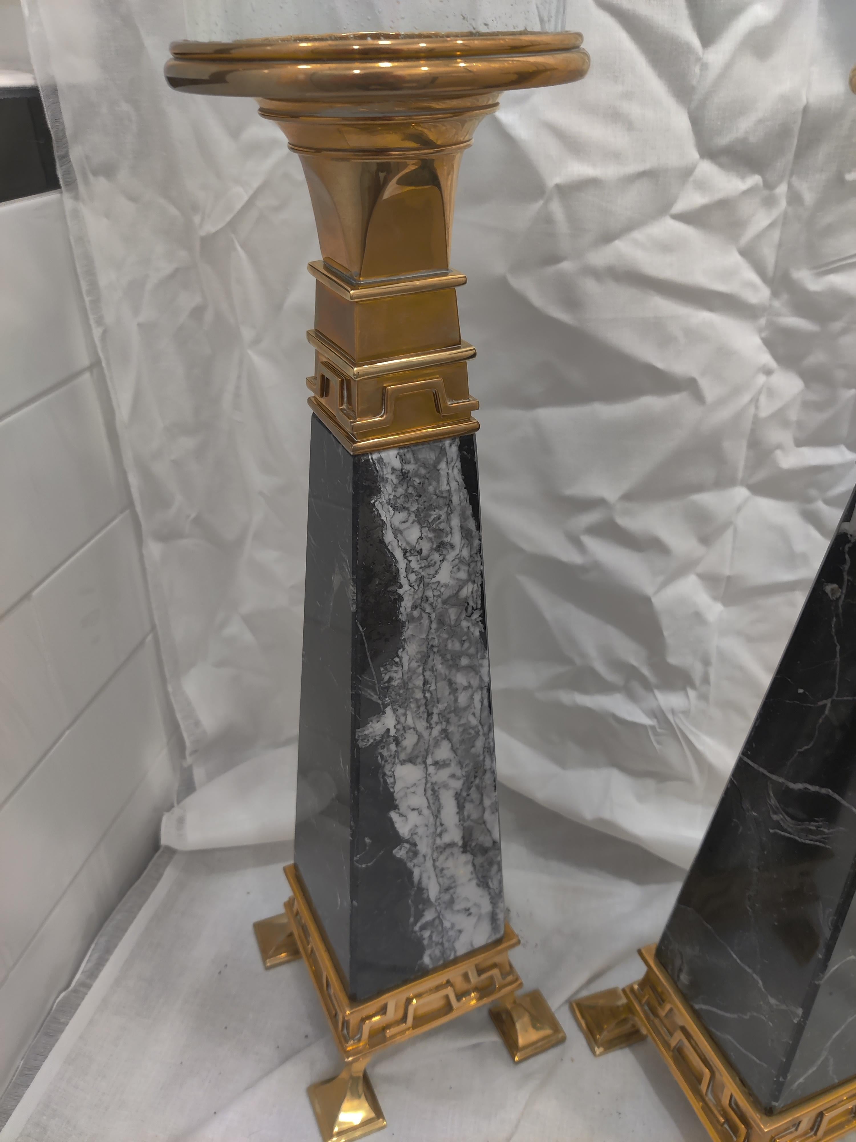 Pair of Chapman Brass and Marble Obelisks For Sale 2