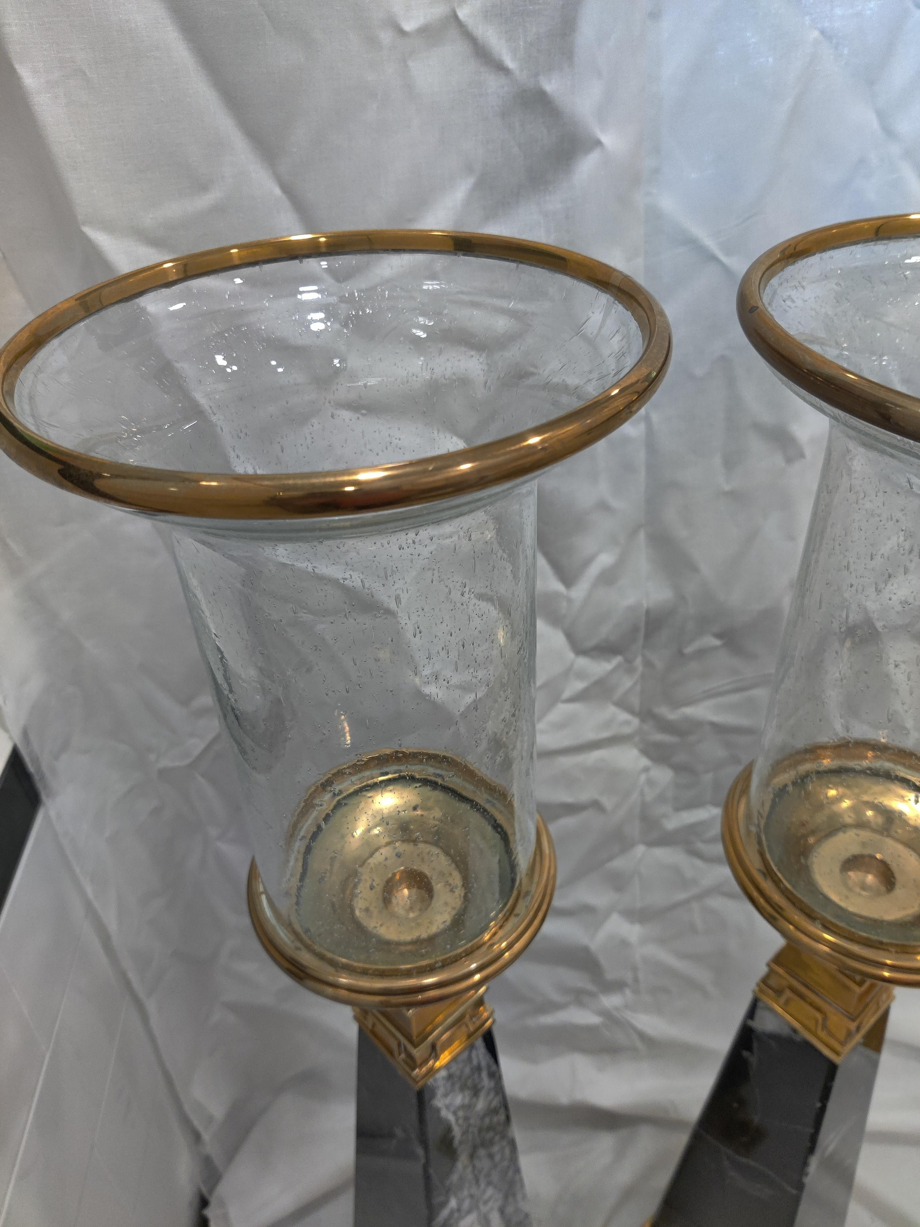 Pair of Chapman Brass and Marble Obelisks For Sale 3