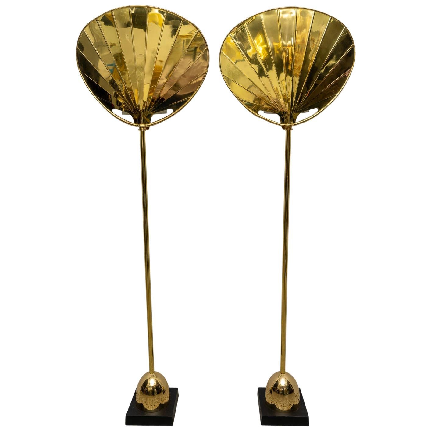Pair of Chapman Brass Palm Frond Floor Lamps