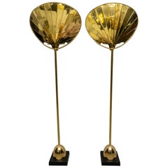 Retro Pair of Chapman Brass Palm Frond Floor Lamps