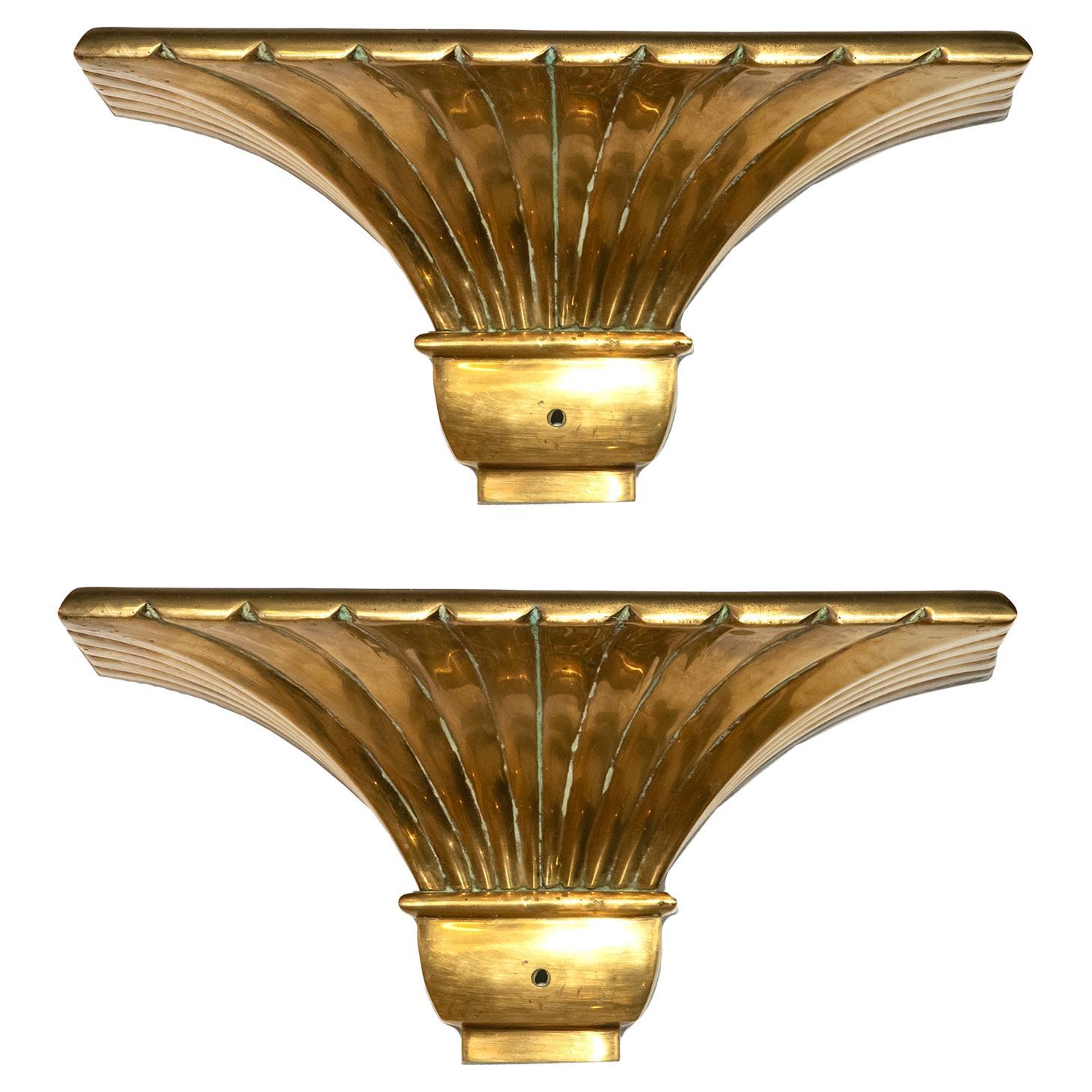  Pair Of Chapman Lighting Brass Neoclassical Style Wall-Mounted Lights For Sale