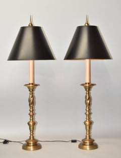 Pair of Chapman Rope Twist Stem Brass Buffet Lamps