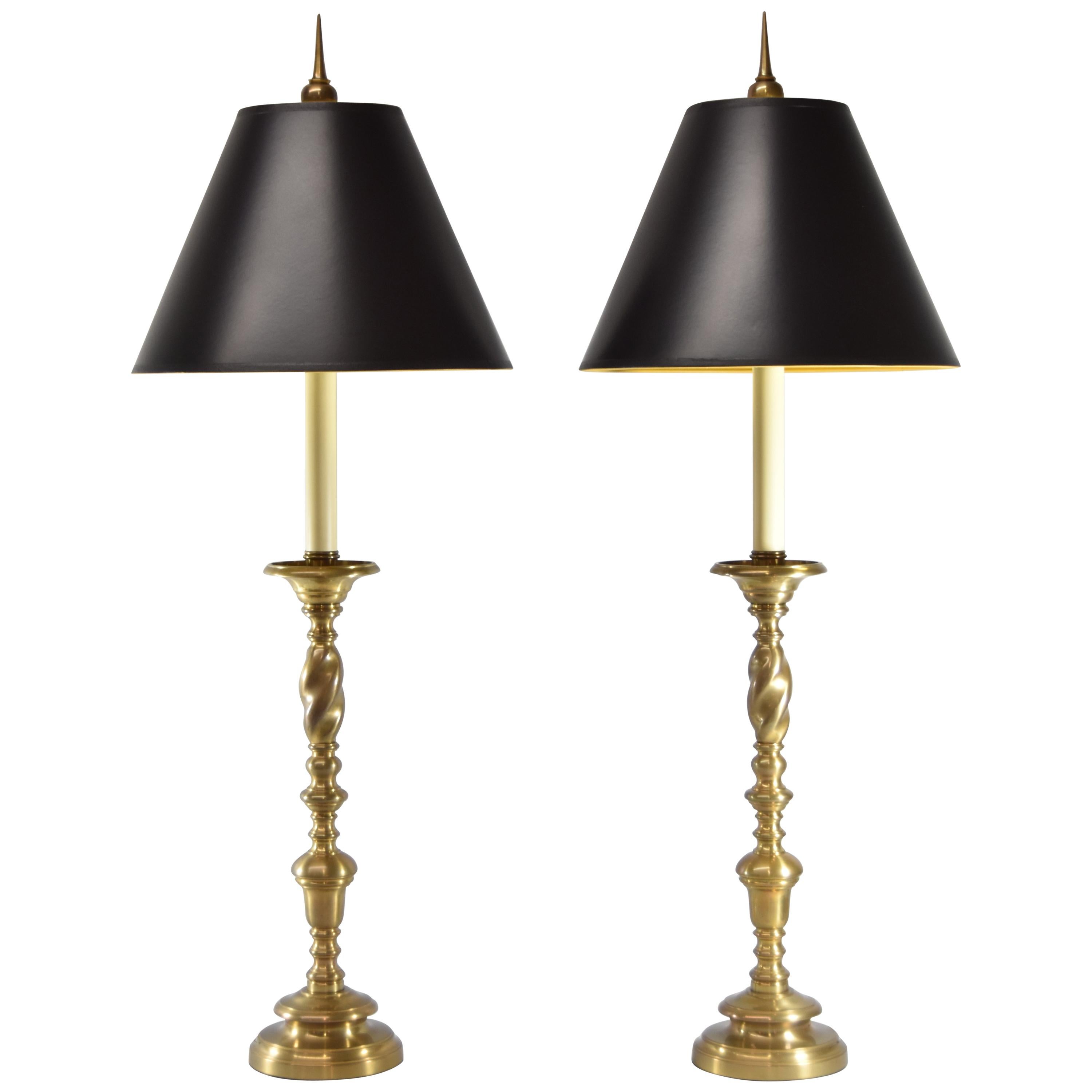 Pair Of Chapman Rope Twist Stem Brass, Antique Brass Buffet Lamps