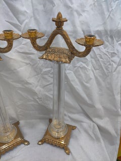 Pair of Chapman Solid Brass and Glass Candelabras