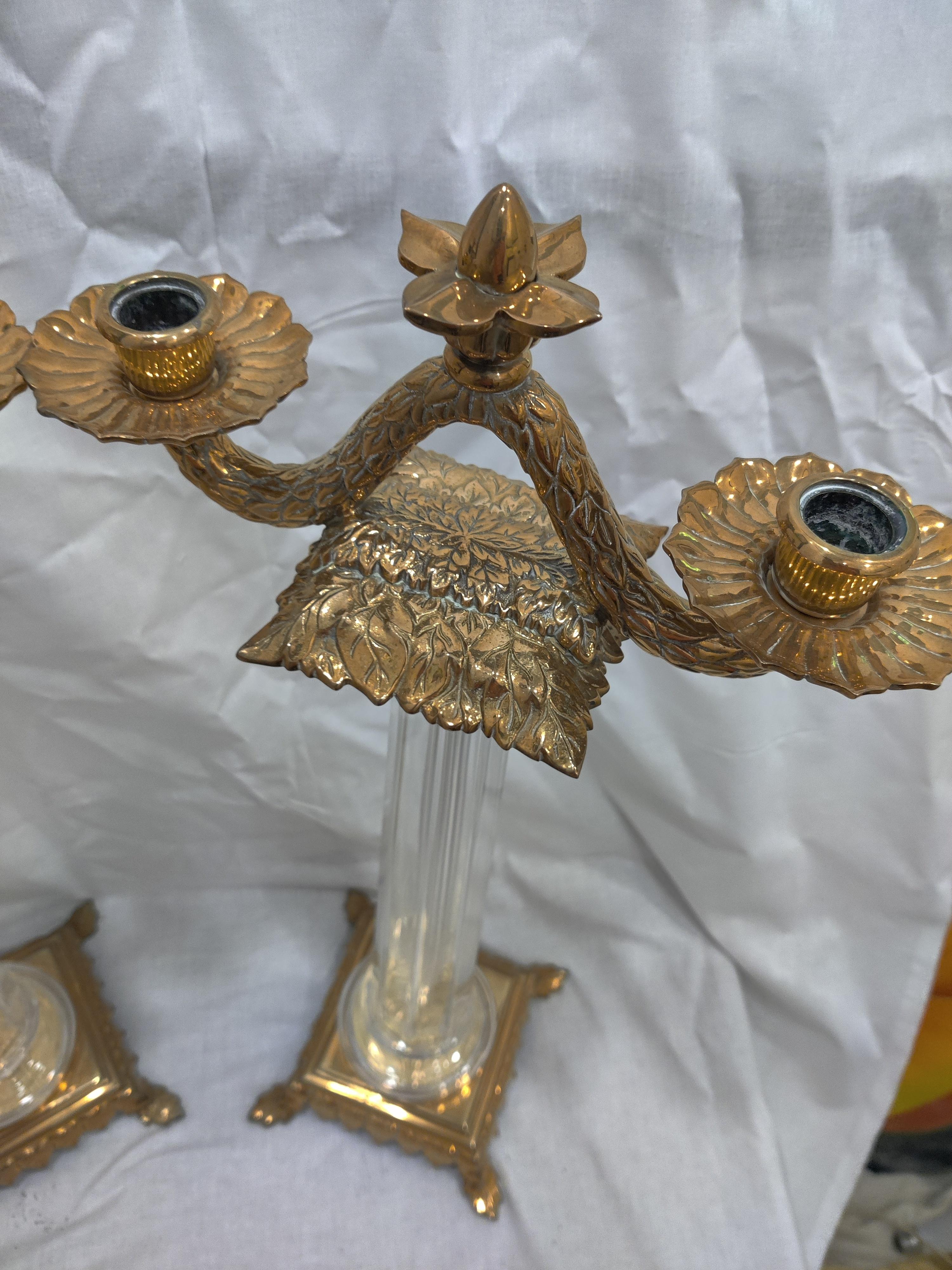 American Pair of Chapman Solid Brass and Glass Candelabras For Sale
