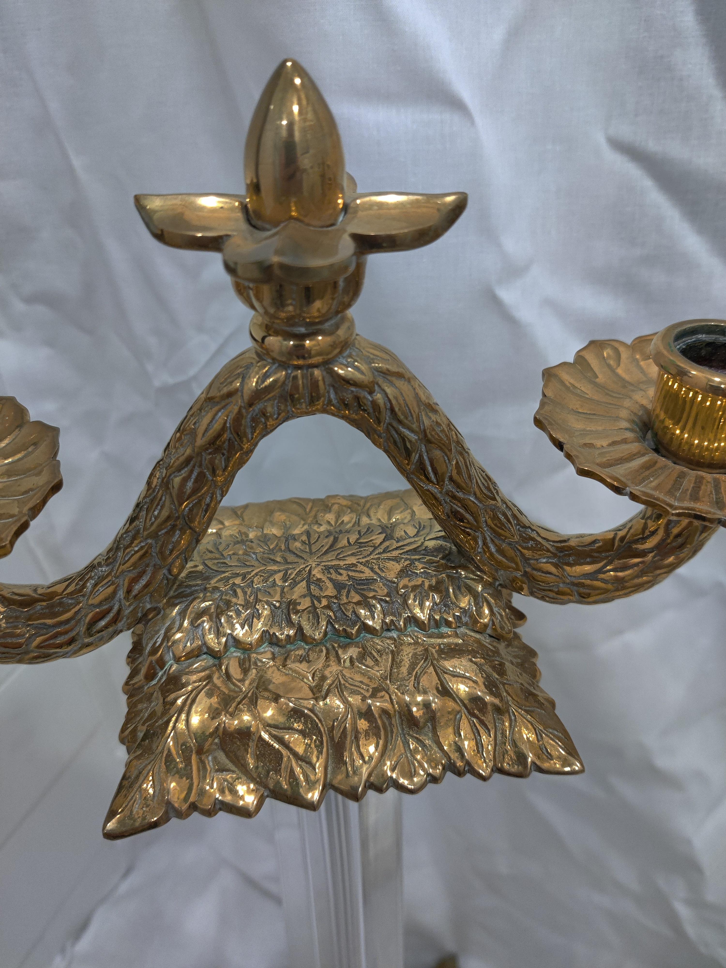 Pair of Chapman Solid Brass and Glass Candelabras In Good Condition For Sale In Cincinnati, OH