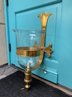 Pair of Chapman Style Brass Hurricane Sconces, circa 1970s