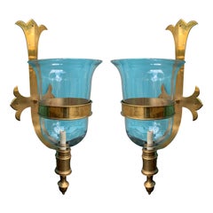 Pair of Chapman Style Brass Hurricane Sconces, circa 1970s